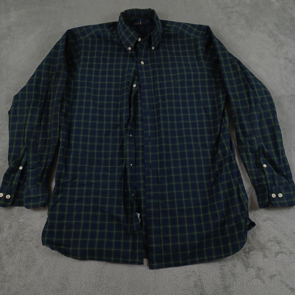 Ralph Lauren Shirt Mens 15.5 Green Plaid Classic Fit Button‎ Down Preppy A4